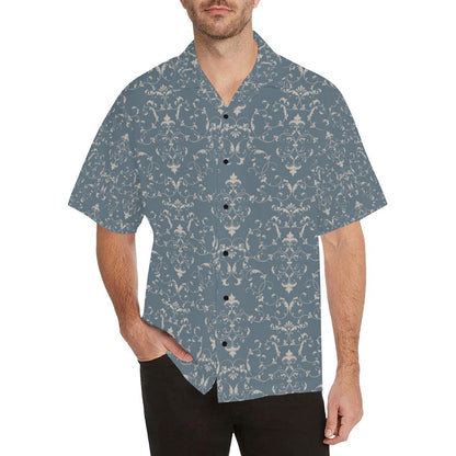 Damask Elegant Teal Print Pattern Men Aloha Hawaiian Shirt