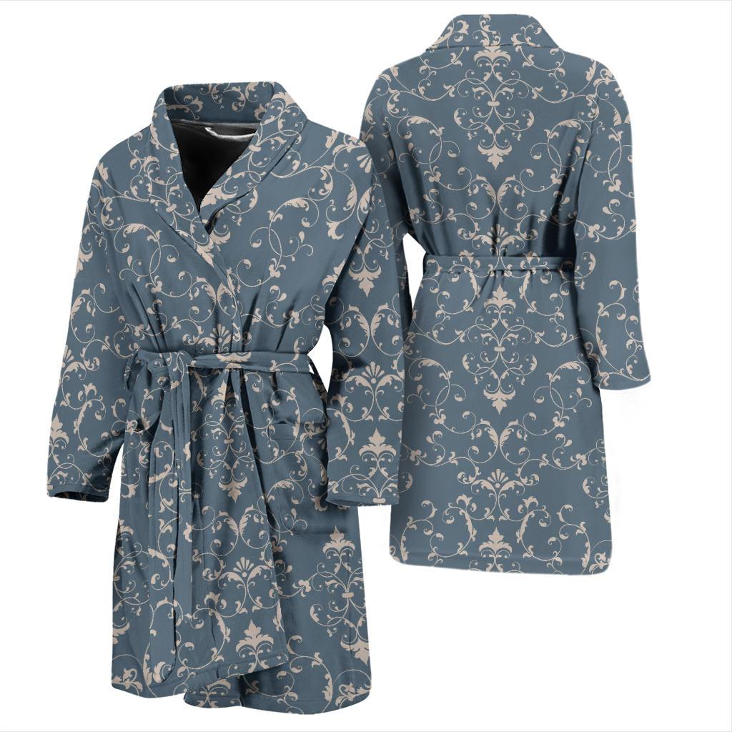 Damask Elegant Teal Print Pattern Men Bath Robe-JTAMIGO.COM