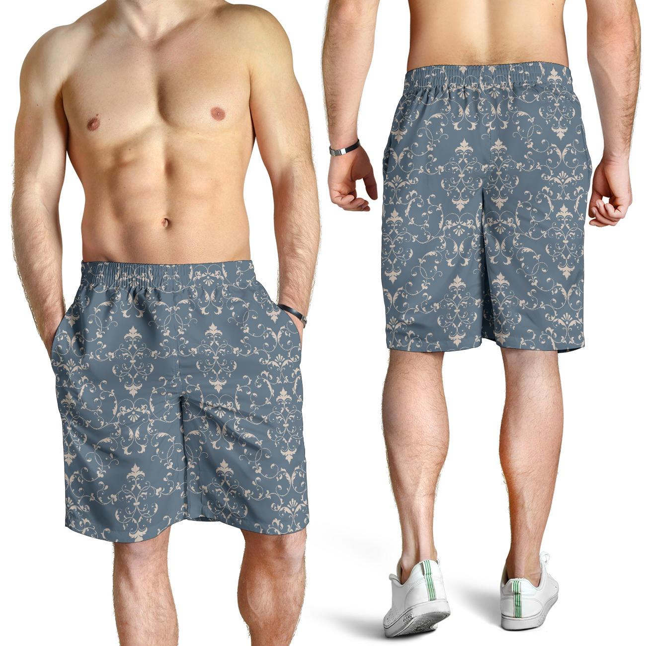 Damask Elegant Teal Print Pattern Mens Shorts-JTAMIGO.COM
