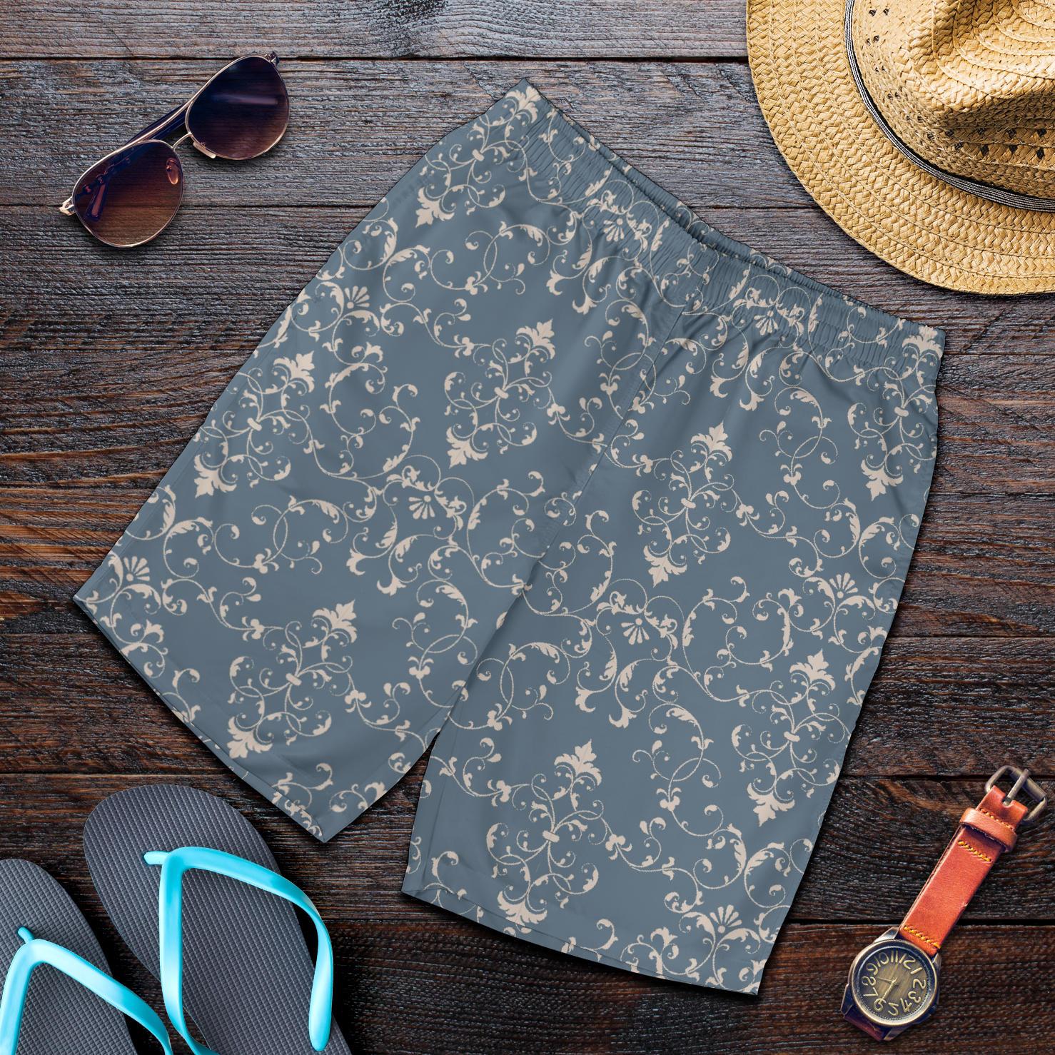 Damask Elegant Teal Print Pattern Mens Shorts-JTAMIGO.COM