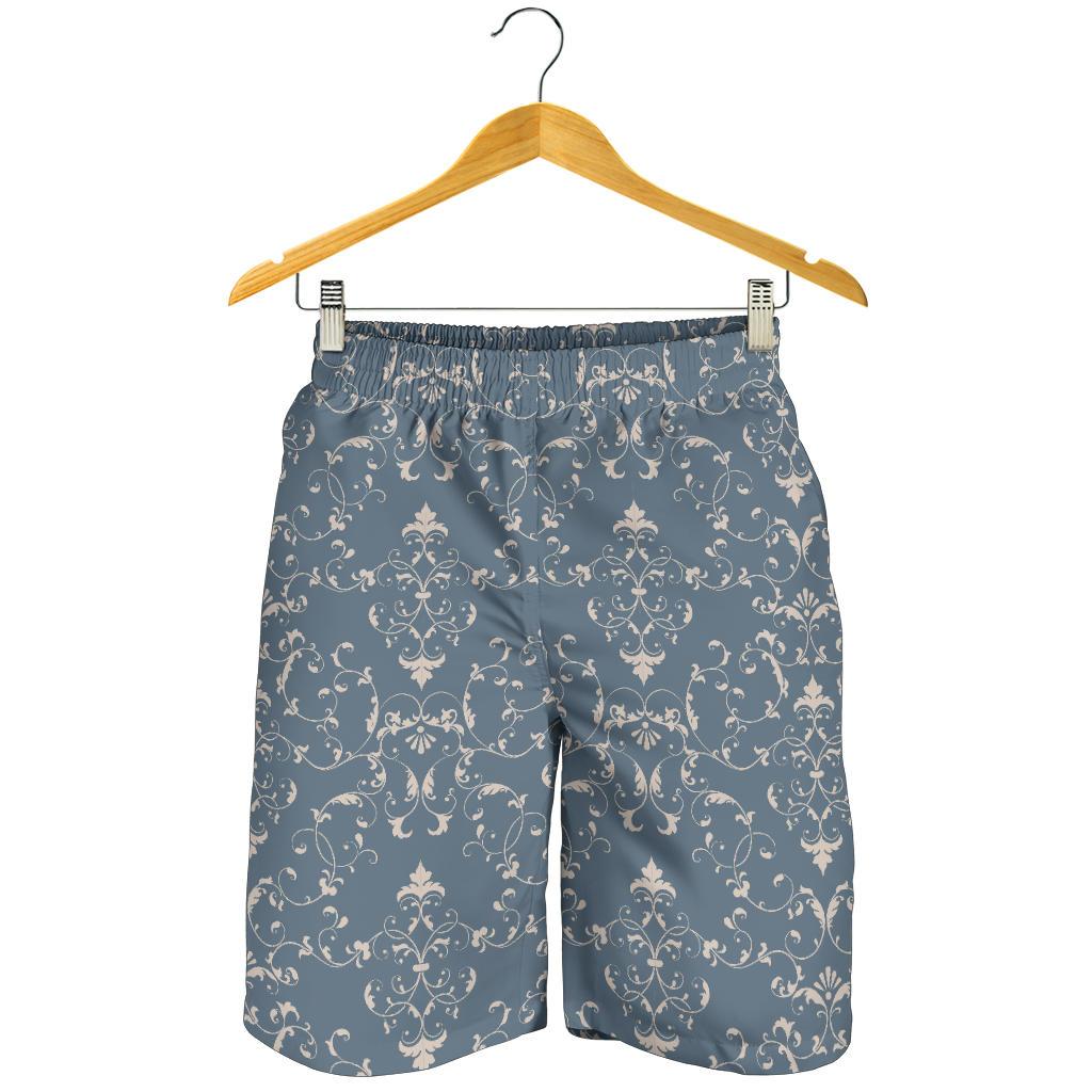 Damask Elegant Teal Print Pattern Mens Shorts-JTAMIGO.COM