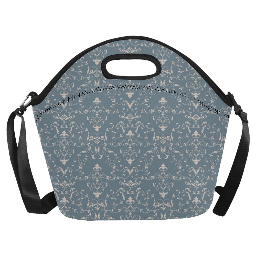 Damask Elegant Teal Print Pattern Neoprene Lunch Bag (Model 1669)(Large)-JTAMIGO.COM