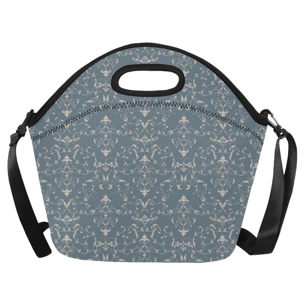 Damask Elegant Teal Print Pattern Neoprene Lunch Bag (Model 1669)(Large)-JTAMIGO.COM