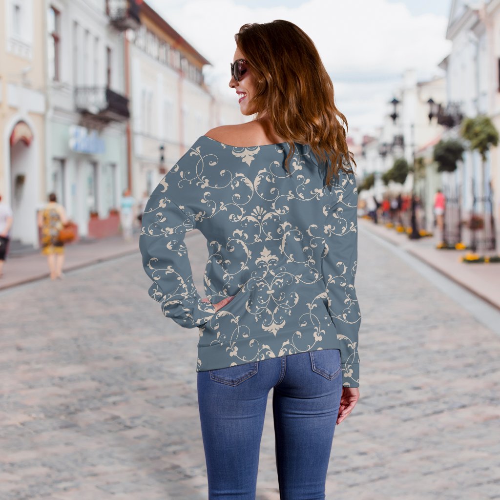 Damask Elegant Teal Print Pattern Off Shoulder Sweatshirt