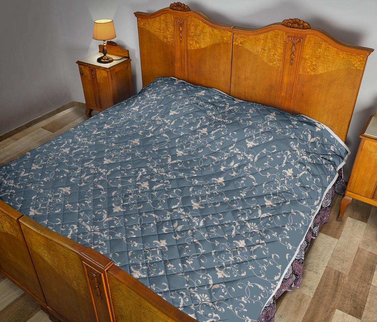 Damask Elegant Teal Print Pattern Premium Quilt-JTAMIGO.COM