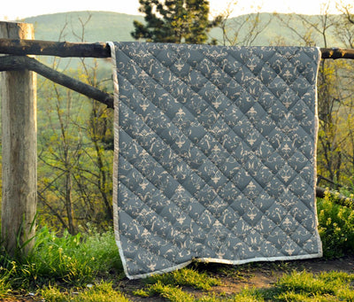 Damask Elegant Teal Print Pattern Premium Quilt-JTAMIGO.COM