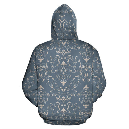 Damask Elegant Teal Print Pattern Pullover Hoodie