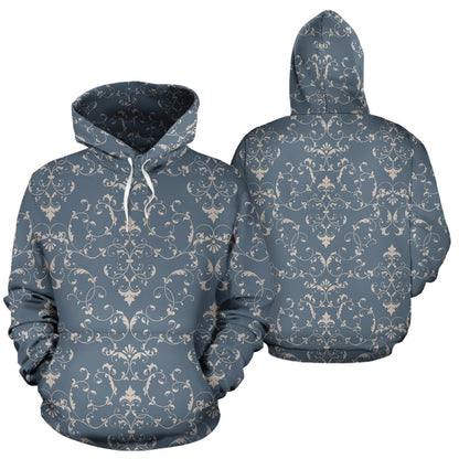 Damask Elegant Teal Print Pattern Pullover Hoodie