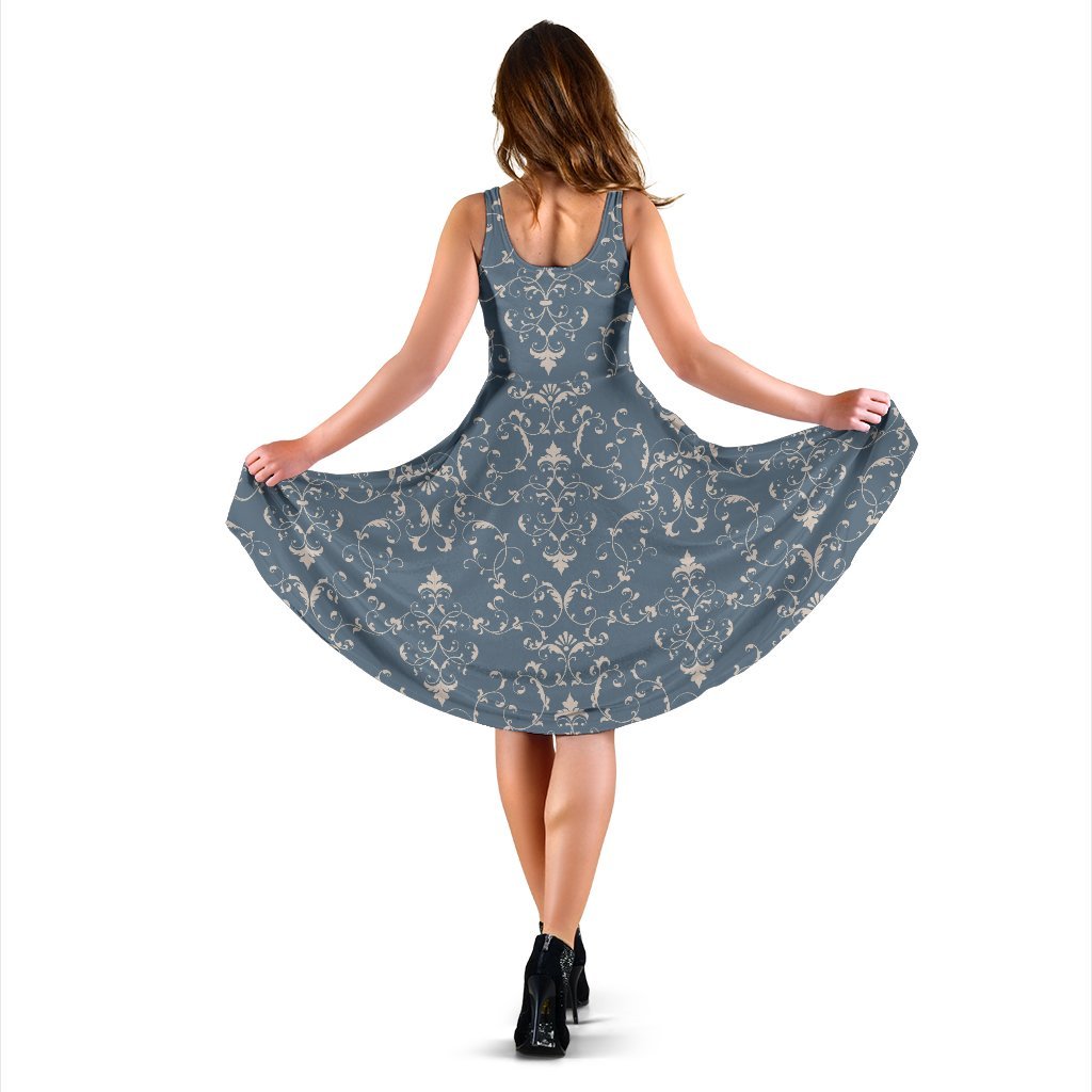Damask Elegant Teal Print Pattern Sleeveless Dress