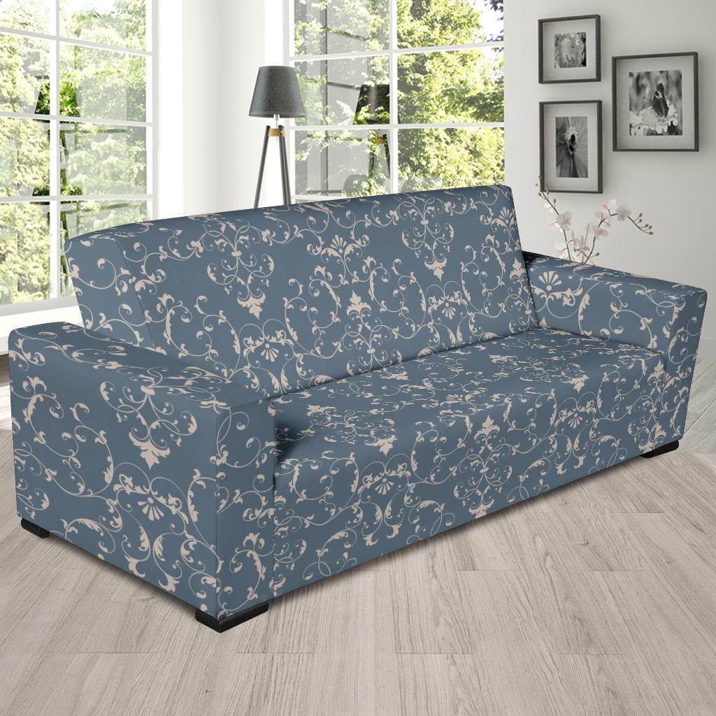 Damask Elegant Teal Print Pattern Sofa Slipcover-JTAMIGO.COM