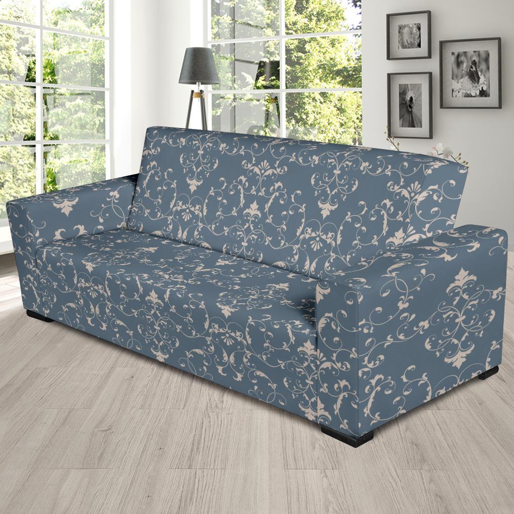 Damask Elegant Teal Print Pattern Sofa Slipcover-JTAMIGO.COM