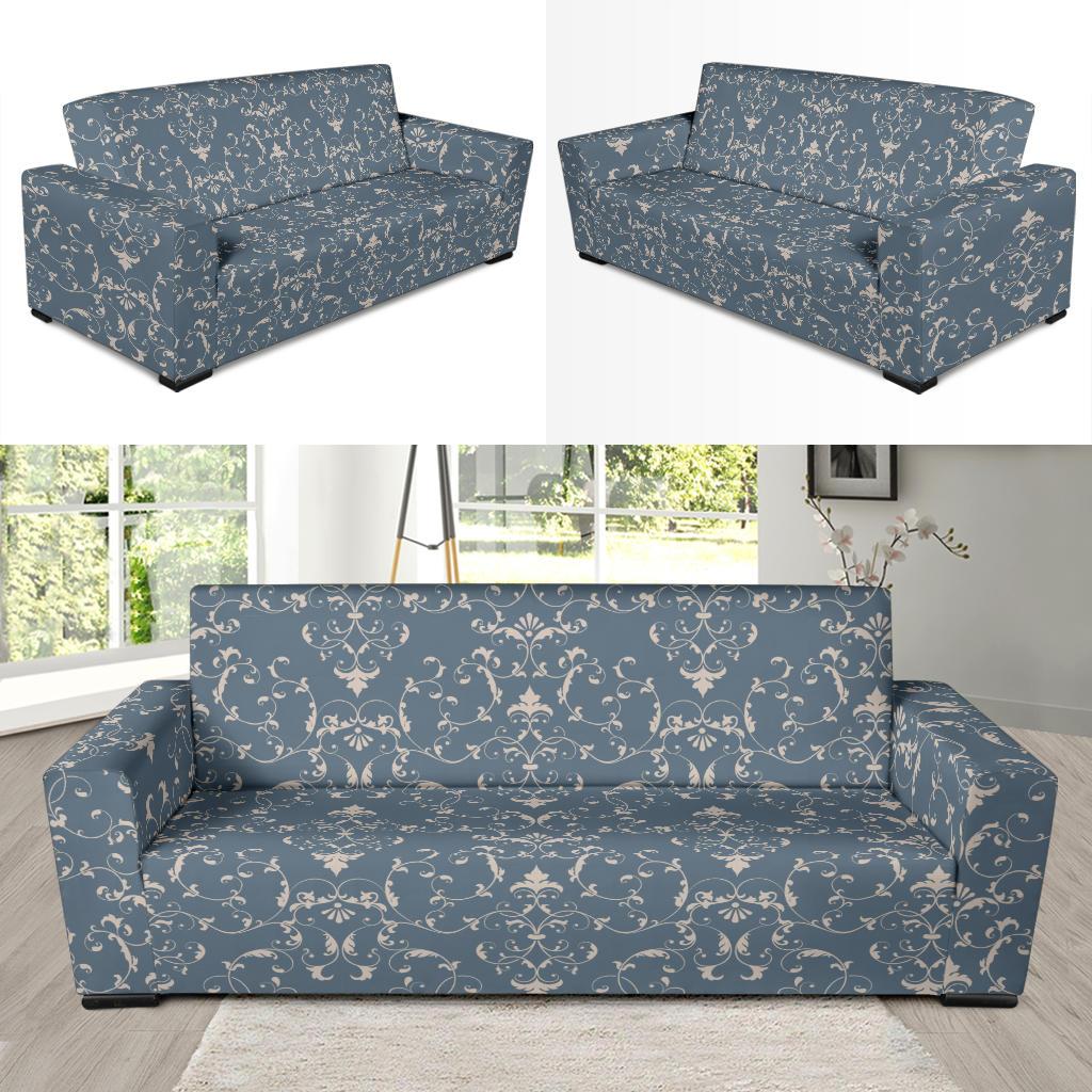 Damask Elegant Teal Print Pattern Sofa Slipcover-JTAMIGO.COM