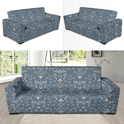 Damask Elegant Teal Print Pattern Sofa Slipcover-JTAMIGO.COM