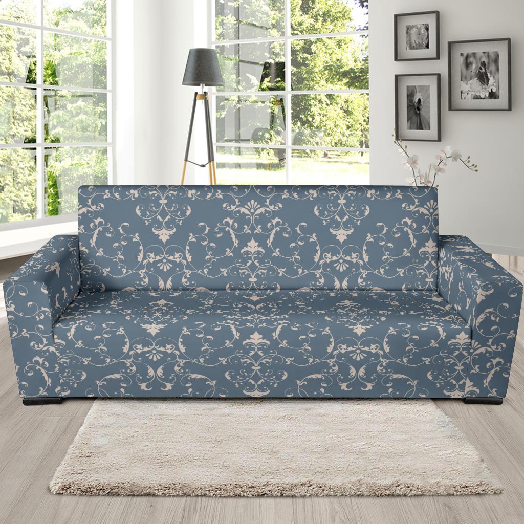 Damask Elegant Teal Print Pattern Sofa Slipcover-JTAMIGO.COM