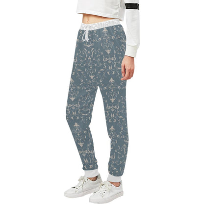 Damask Elegant Teal Print Pattern Unisex Casual Sweatpants (Model L11)-JTAMIGO.COM