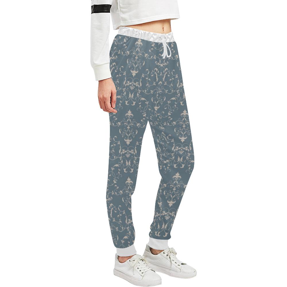 Damask Elegant Teal Print Pattern Unisex Casual Sweatpants (Model L11)-JTAMIGO.COM