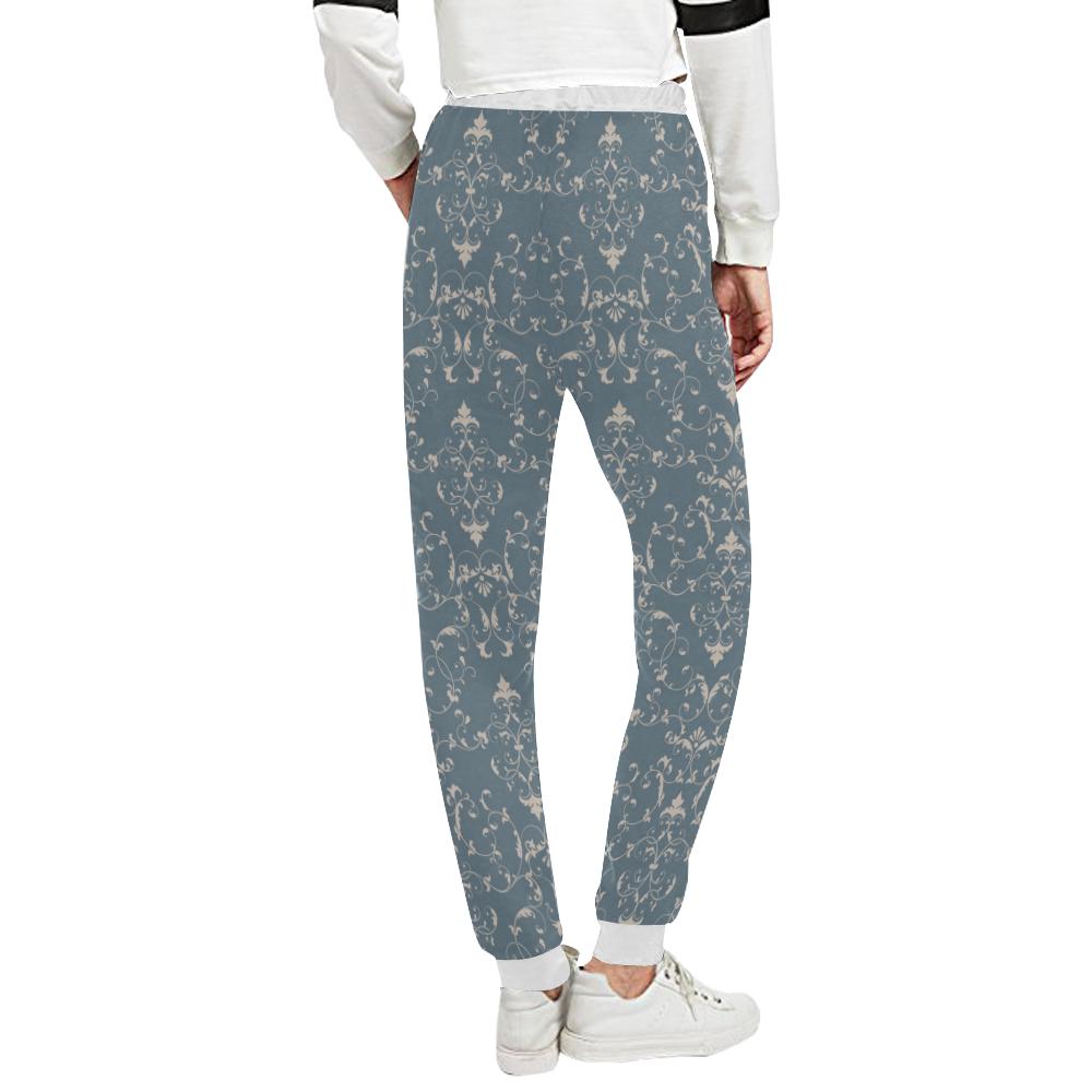 Damask Elegant Teal Print Pattern Unisex Casual Sweatpants (Model L11)-JTAMIGO.COM