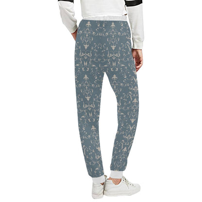 Damask Elegant Teal Print Pattern Unisex Casual Sweatpants (Model L11)-JTAMIGO.COM