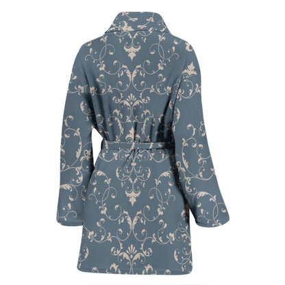 Damask Elegant Teal Print Pattern Women Bath Robe-JTAMIGO.COM