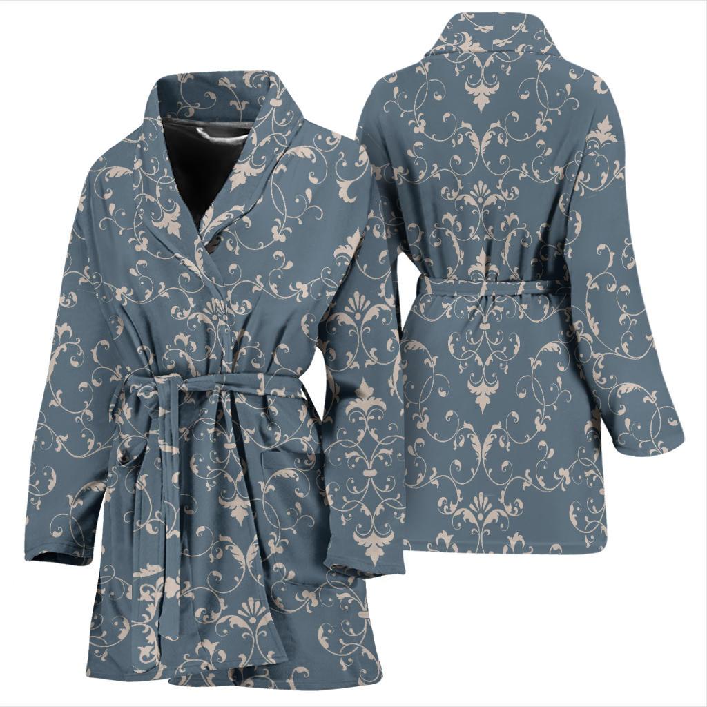 Damask Elegant Teal Print Pattern Women Bath Robe-JTAMIGO.COM