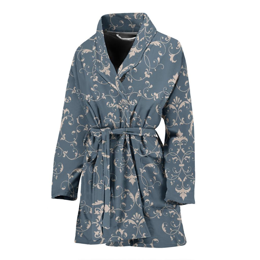Damask Elegant Teal Print Pattern Women Bath Robe-JTAMIGO.COM