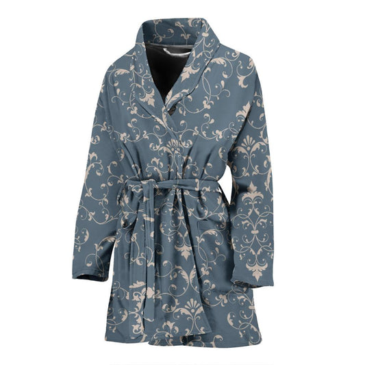 Damask Elegant Teal Print Pattern Women Bath Robe-JTAMIGO.COM