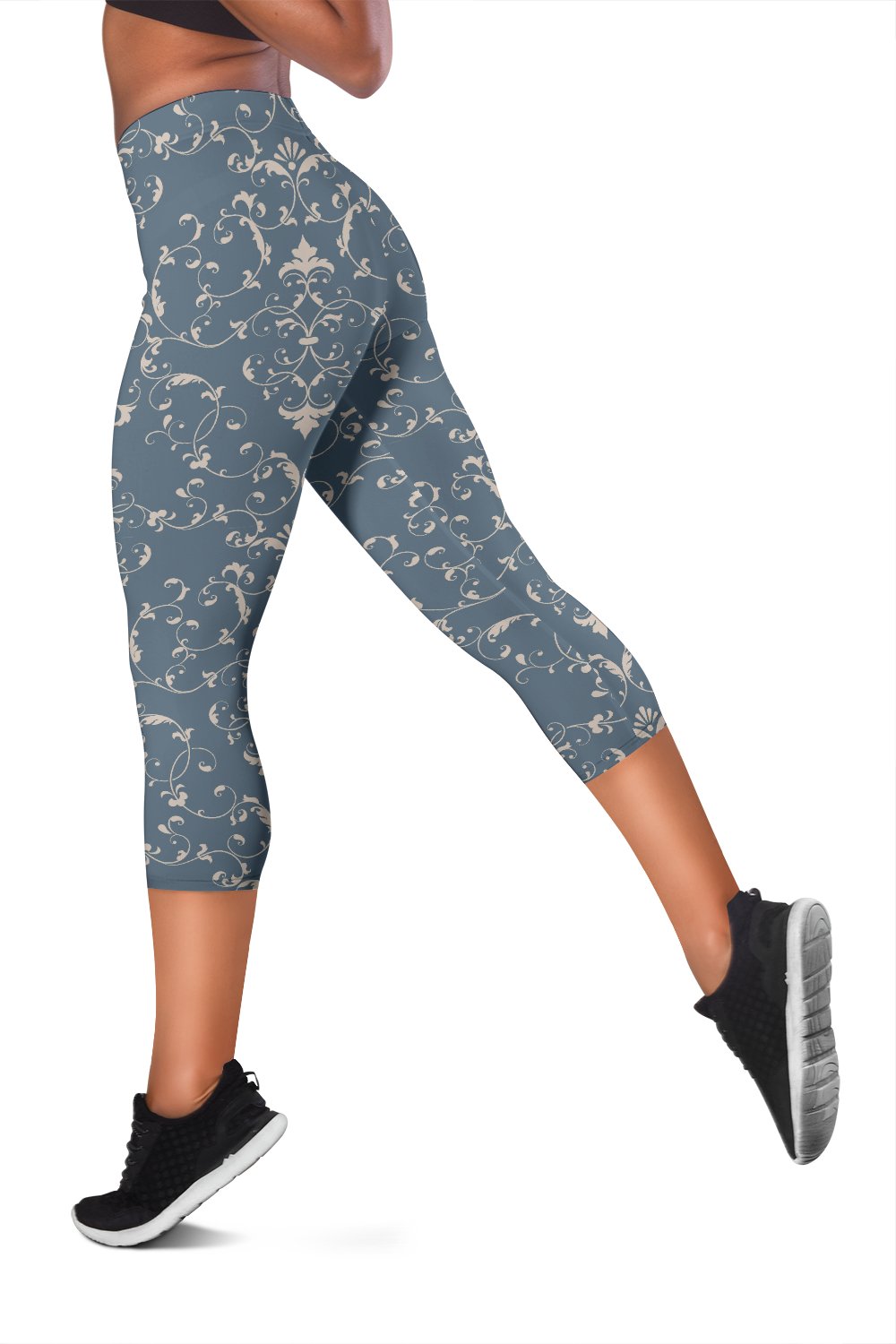 Damask Elegant Teal Print Pattern Women Capris