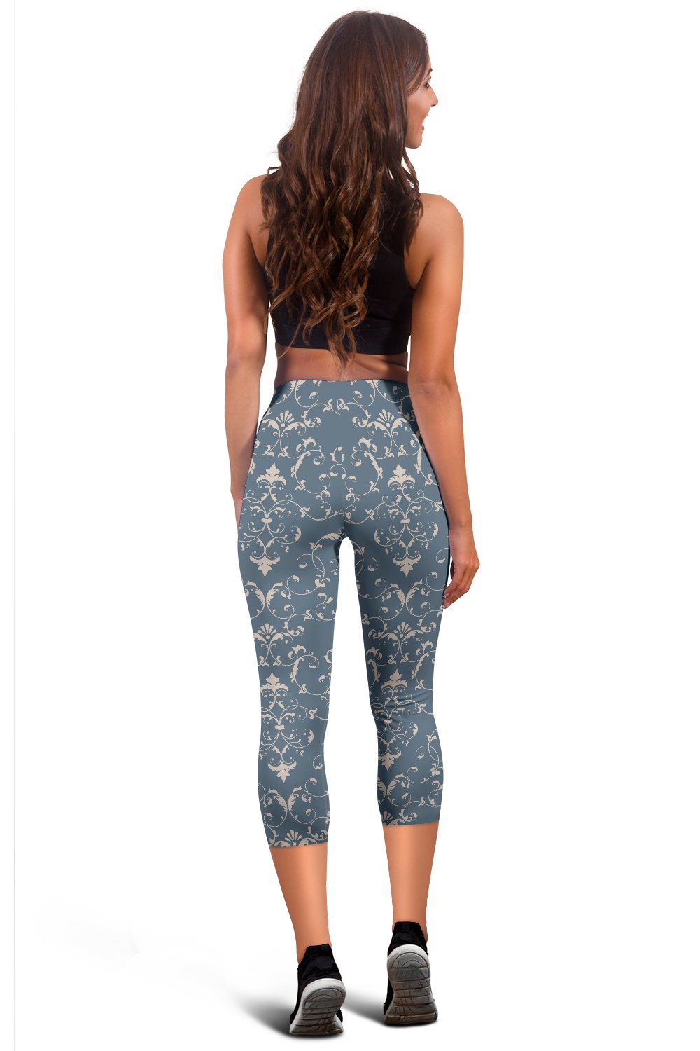 Damask Elegant Teal Print Pattern Women Capris