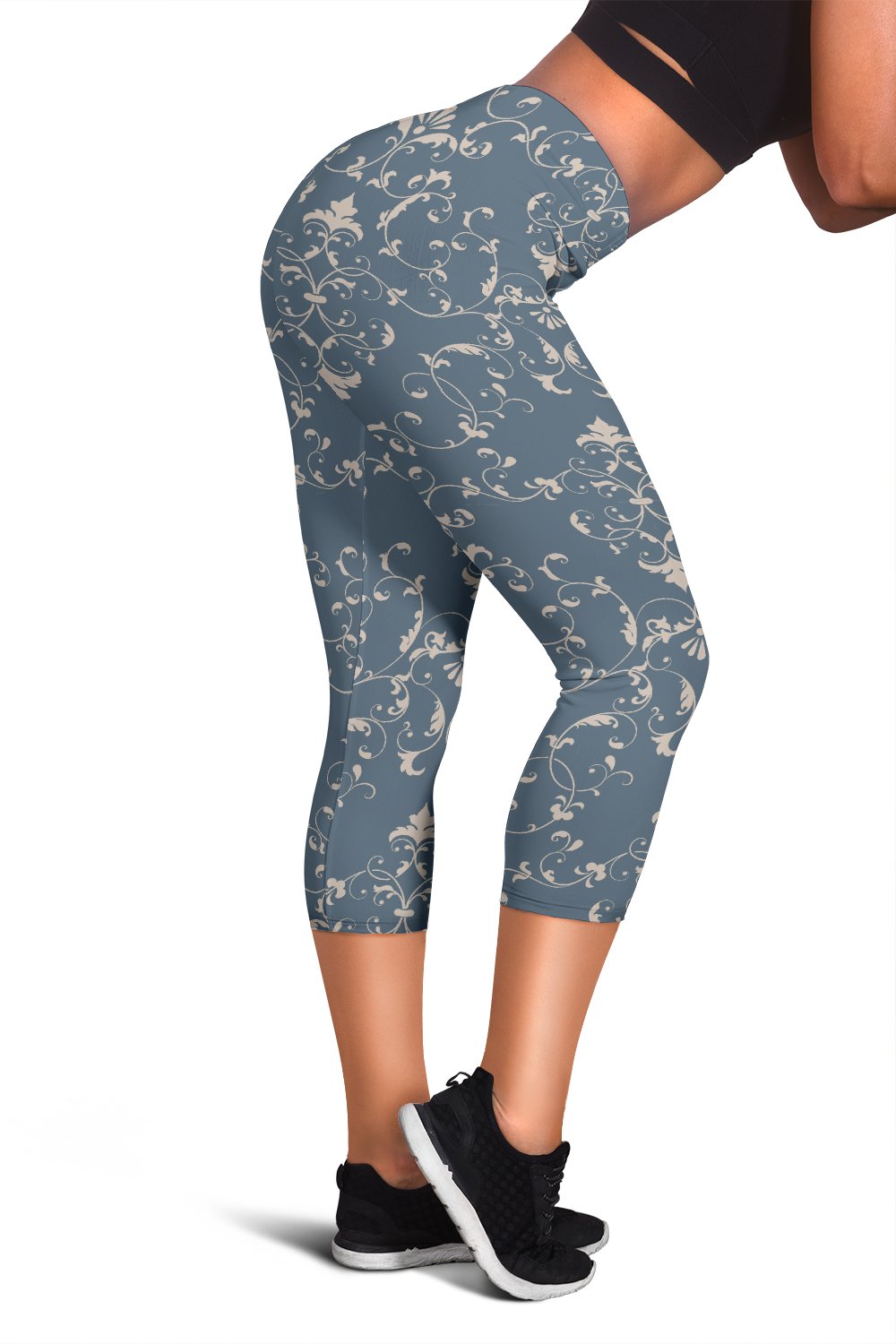Damask Elegant Teal Print Pattern Women Capris