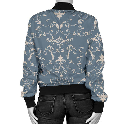 Damask Elegant Teal Print Pattern Women Casual Bomber Jacket