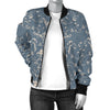 Damask Elegant Teal Print Pattern Women Casual Bomber Jacket