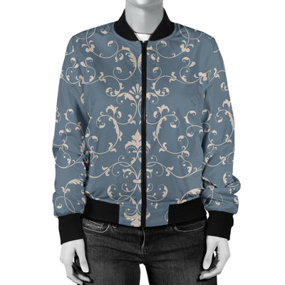 Damask Elegant Teal Print Pattern Women Casual Bomber Jacket