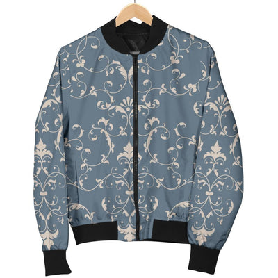 Damask Elegant Teal Print Pattern Women Casual Bomber Jacket
