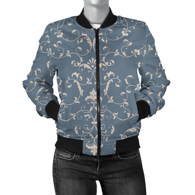 Damask Elegant Teal Print Pattern Women Casual Bomber Jacket