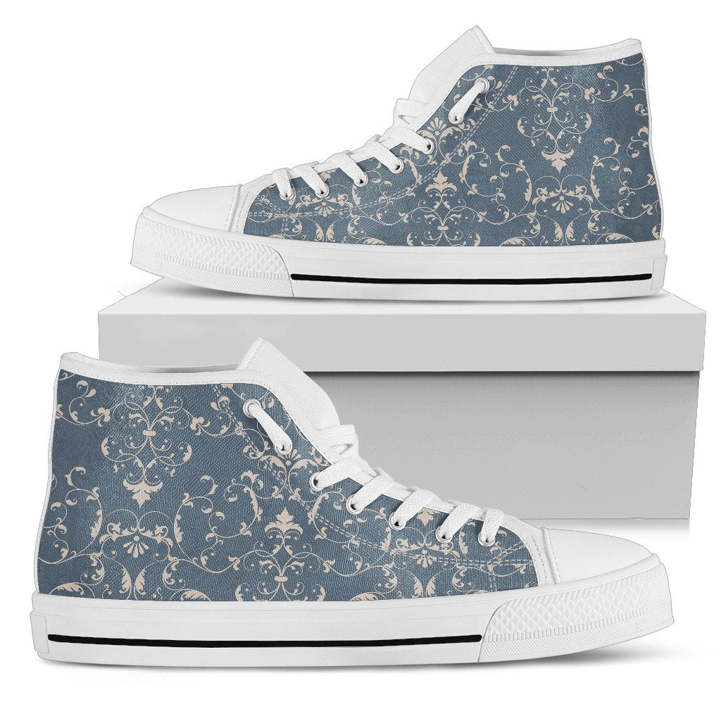 Damask Elegant Teal Print Pattern Women High Top Shoes