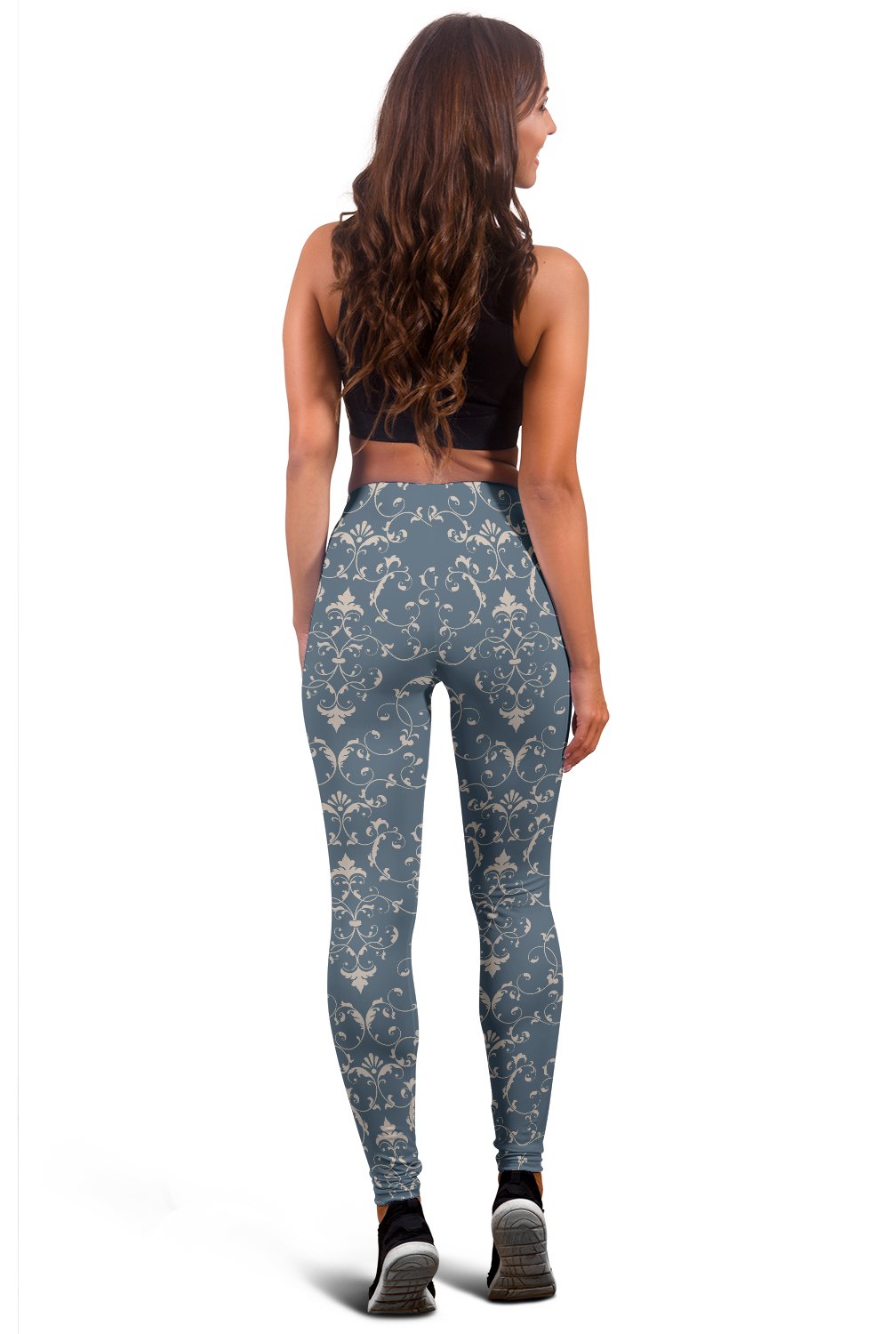 Damask Elegant Teal Print Pattern Women Leggings