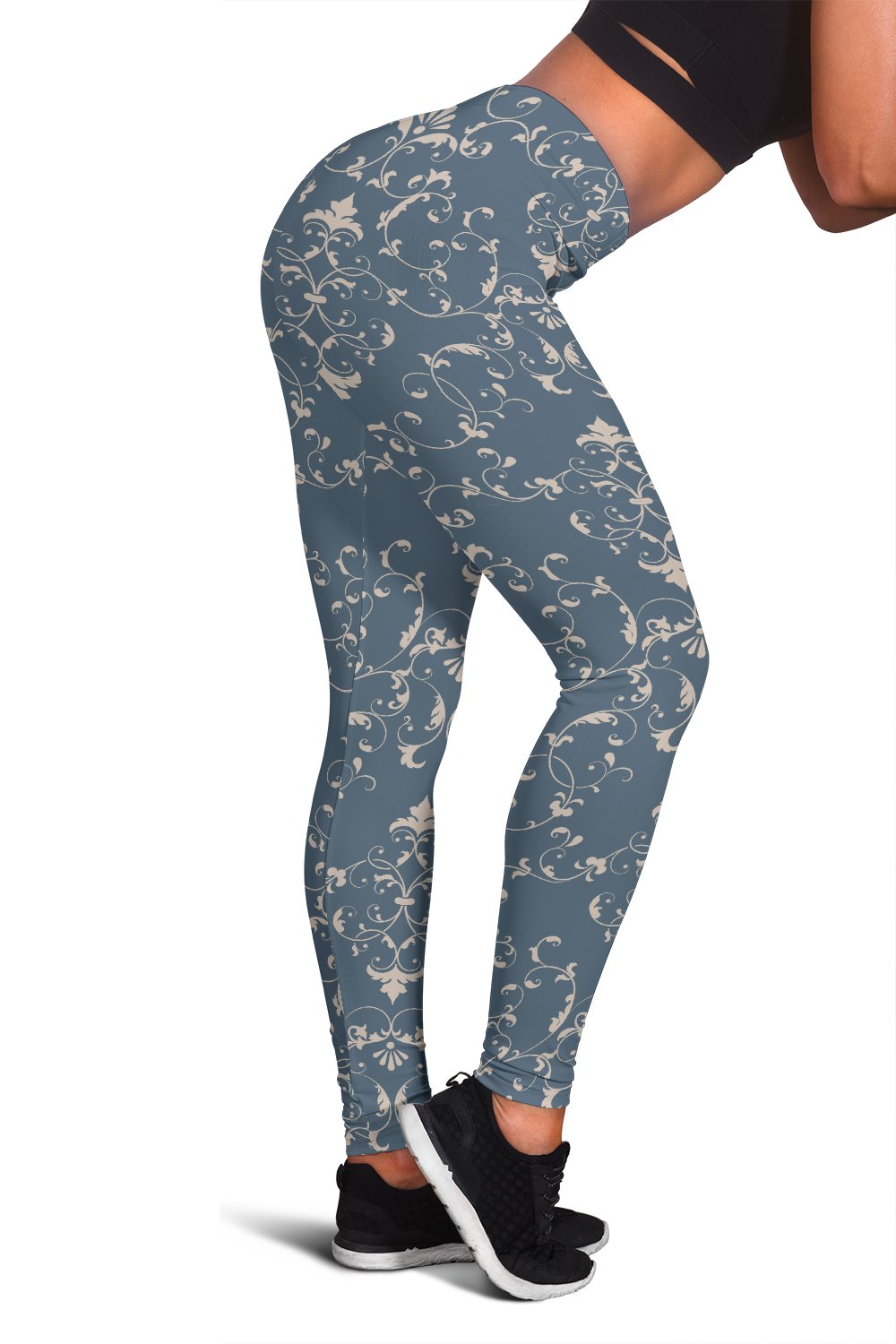 Damask Elegant Teal Print Pattern Women Leggings
