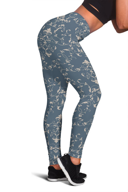 Damask Elegant Teal Print Pattern Women Leggings