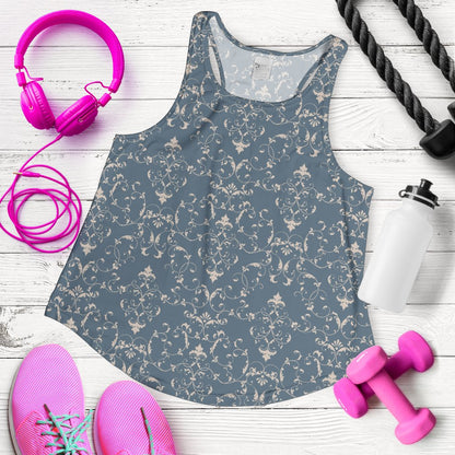 Damask Elegant Teal Print Pattern Women Racerback Tank Top