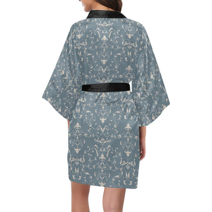 Damask Elegant Teal Print Pattern Women Short Kimono Robe