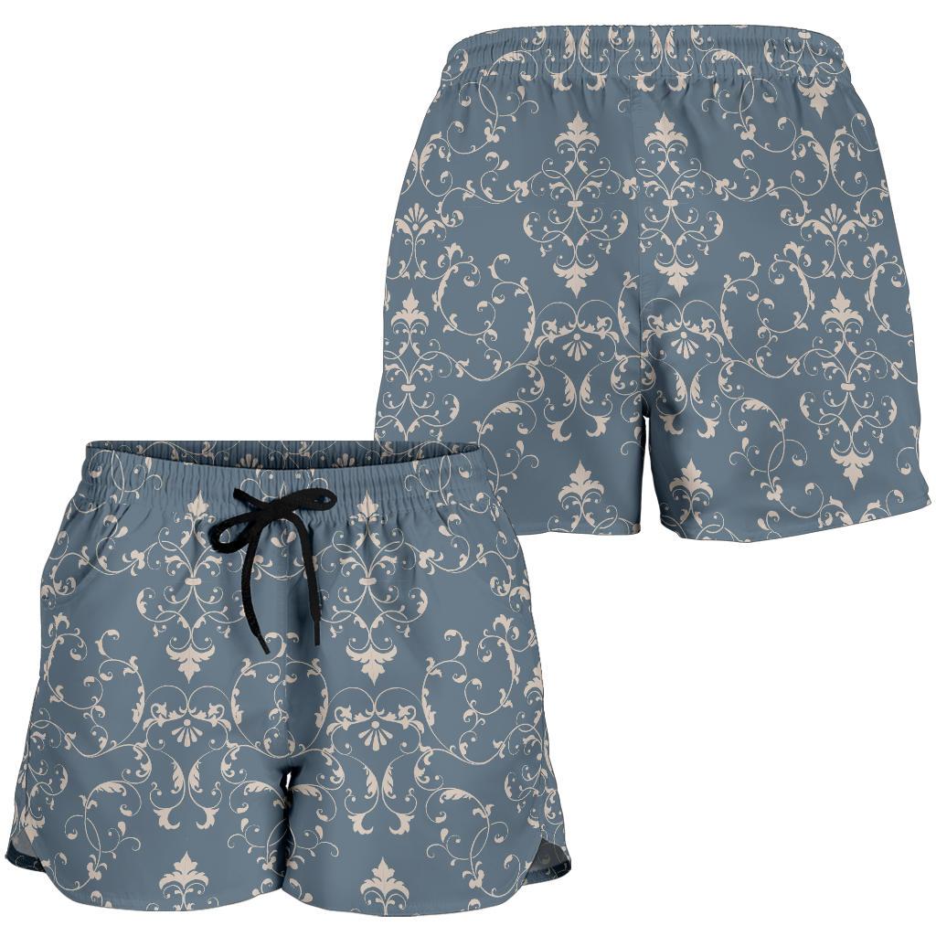 Damask Elegant Teal Print Pattern Women Shorts-JTAMIGO.COM
