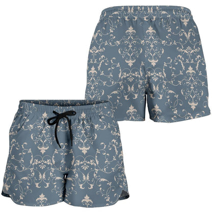 Damask Elegant Teal Print Pattern Women Shorts-JTAMIGO.COM