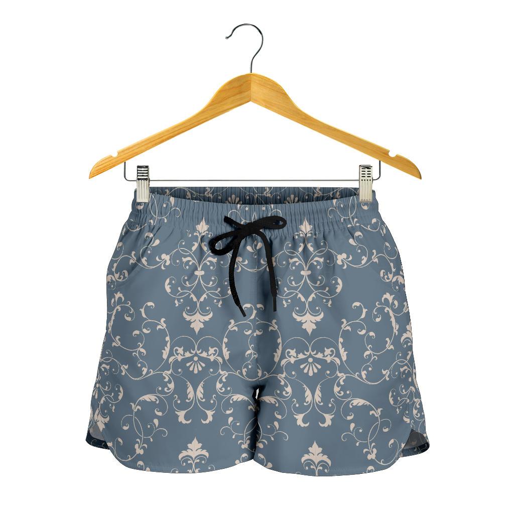 Damask Elegant Teal Print Pattern Women Shorts-JTAMIGO.COM