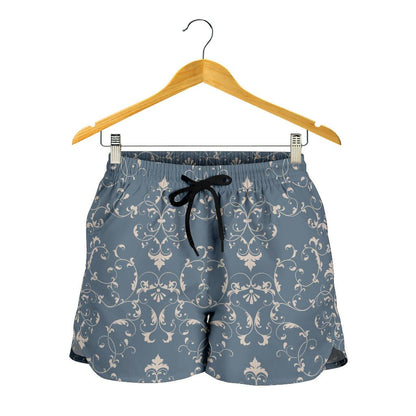 Damask Elegant Teal Print Pattern Women Shorts-JTAMIGO.COM