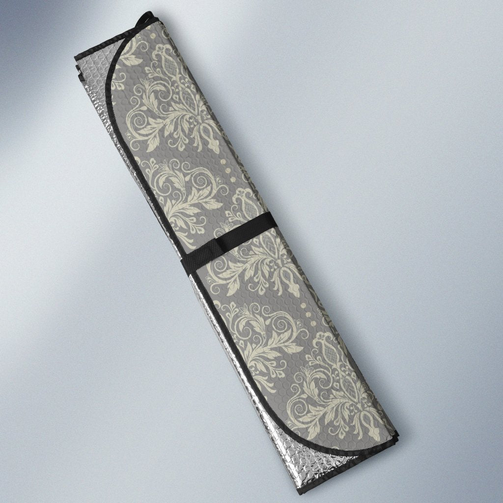 Damask Grey Elegant Print Pattern Car Sun Shade For Windshield