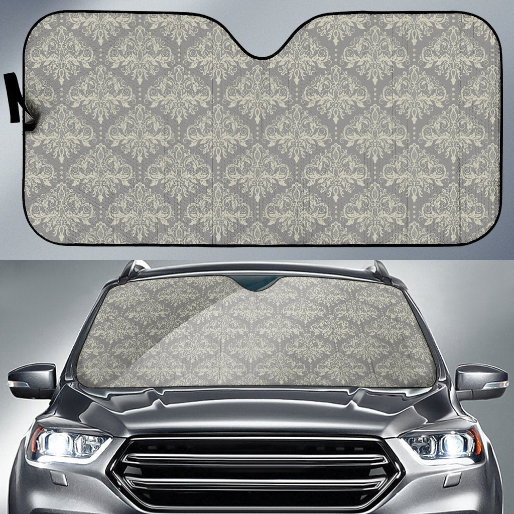 Damask Grey Elegant Print Pattern Car Sun Shade For Windshield