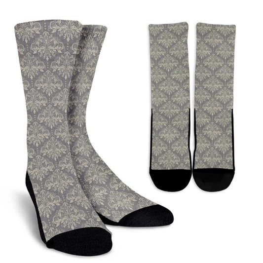 Damask Grey Elegant Print Pattern Crew Socks