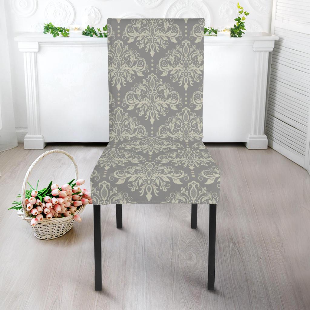 Damask Grey Elegant Print Pattern Dinning Chair Slipper-JTAMIGO.COM