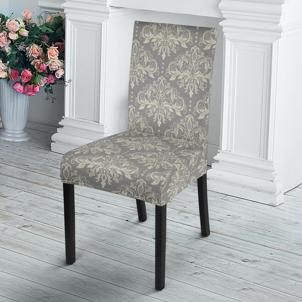 Damask Grey Elegant Print Pattern Dinning Chair Slipper-JTAMIGO.COM