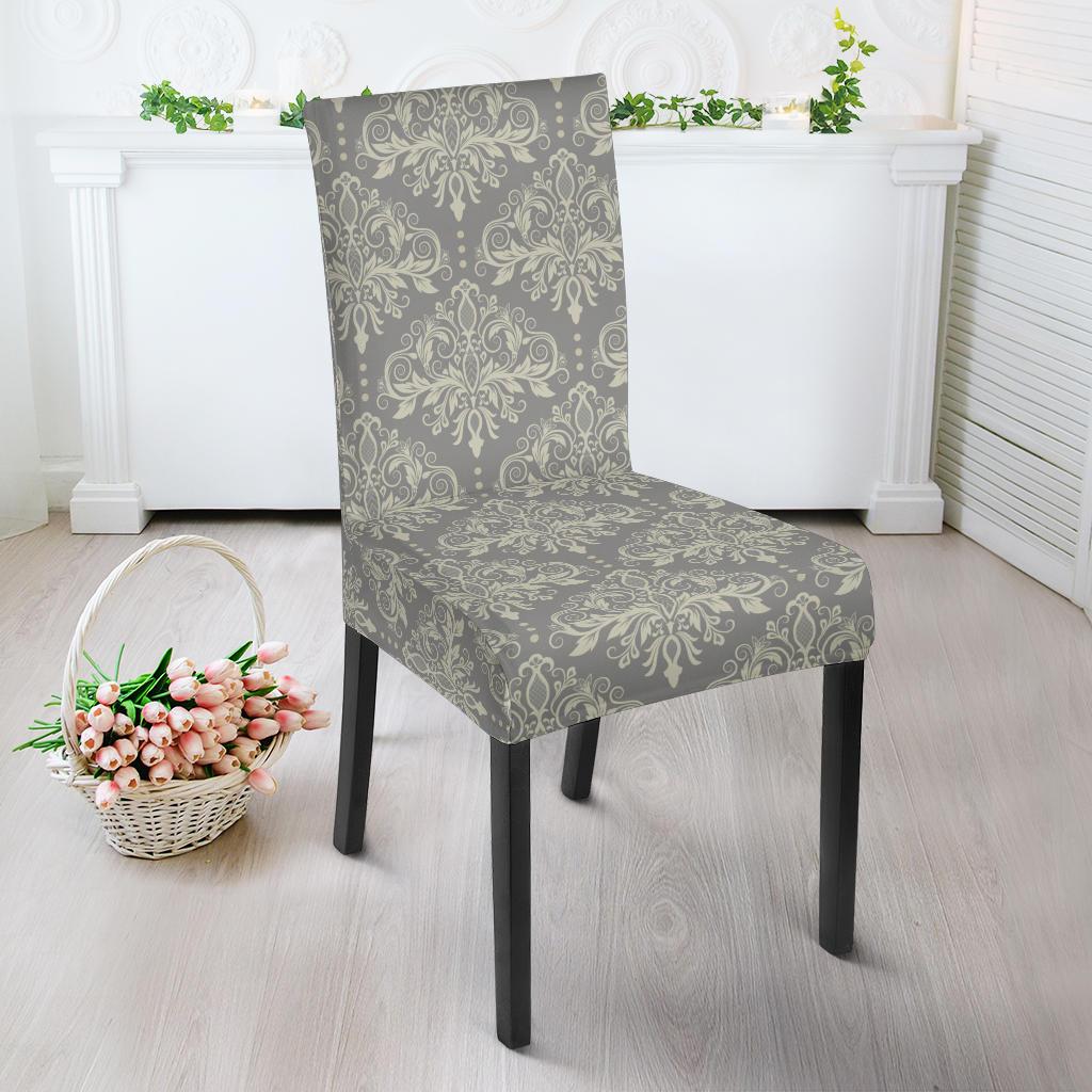 Damask Grey Elegant Print Pattern Dinning Chair Slipper-JTAMIGO.COM